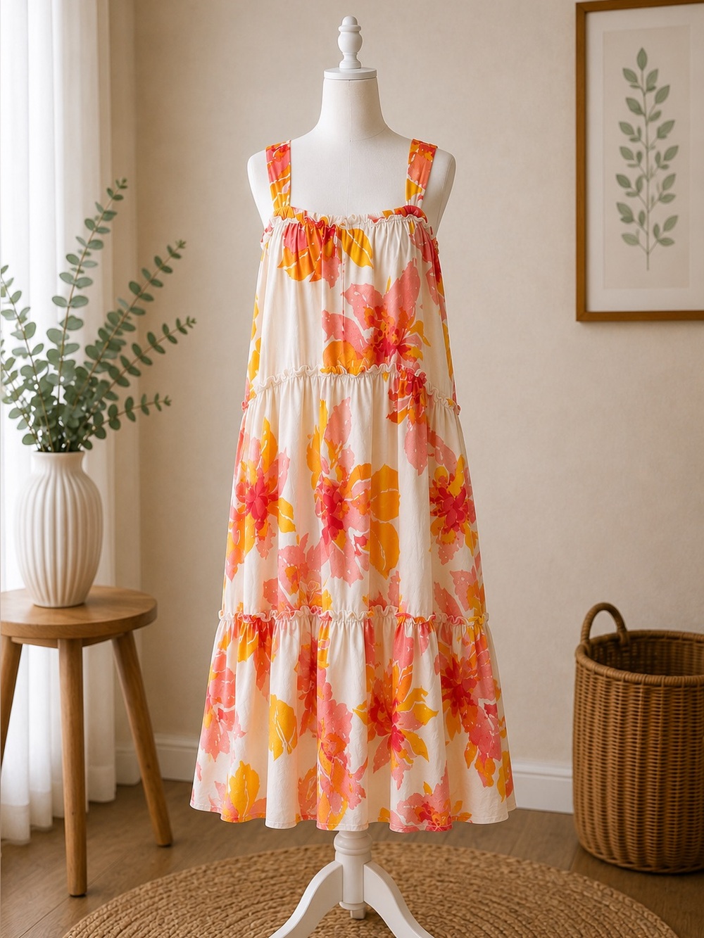 Free People Moonshine Floral Maxi Dress Boho Tiered Cottagecore Small